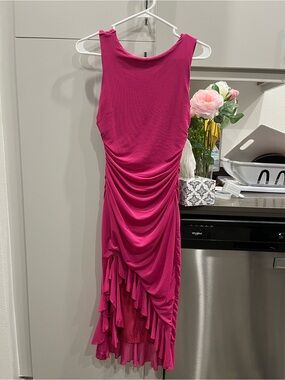 Fuchsia High-Low Ruched Sleeveless Dress - Very flexible fabric